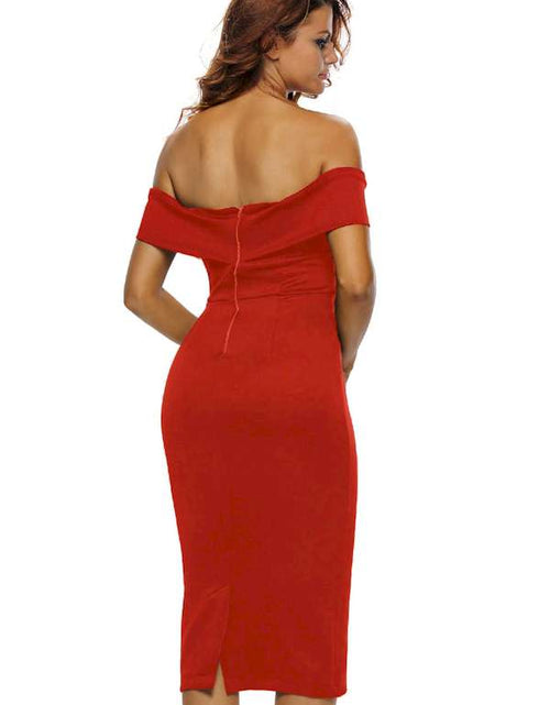 Load image into Gallery viewer, Red Off-Shoulder Midi Dress
