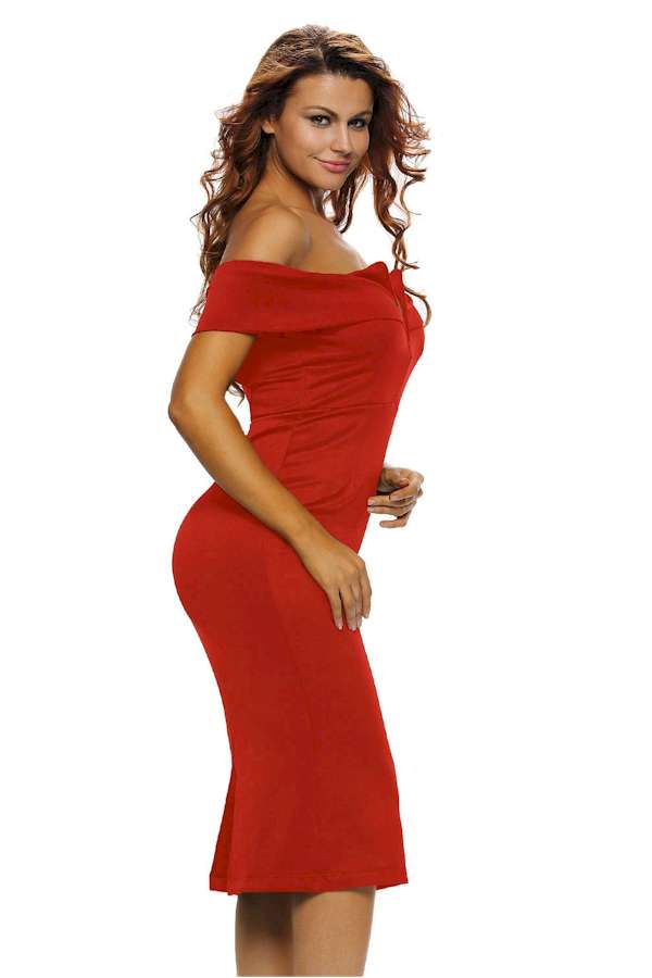 Red Off-Shoulder Midi Dress