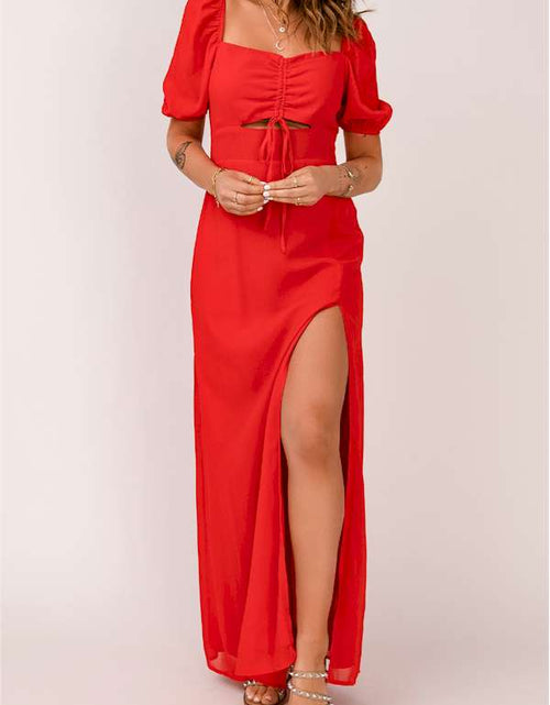 Load image into Gallery viewer, Make a Statement Red Square Thigh High Slit Maxi Dress
