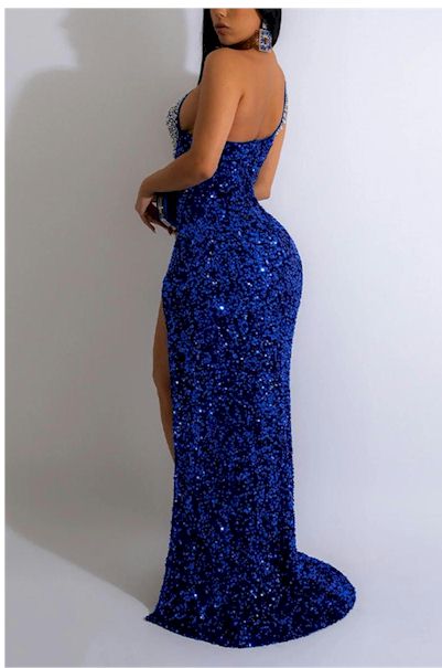 Load image into Gallery viewer, Elegance in Every Step: High Slit Zip-Up Sequin Gown    Sizes S to 2XL
