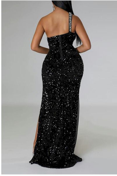 Load image into Gallery viewer, Elegance in Every Step: High Slit Zip-Up Sequin Gown    Sizes S to 2XL
