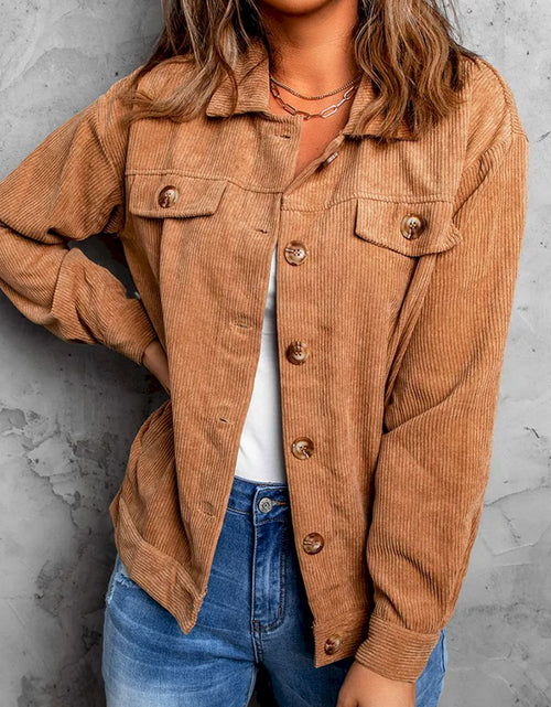 Load image into Gallery viewer, Ribbed Corduroy Long Sleeve Jacket with Pocket
