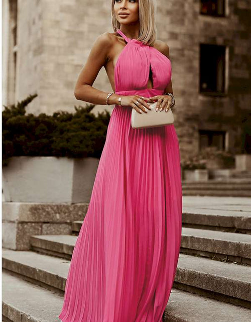 Load image into Gallery viewer, Rose Pink Halter Sleeveless Open Back Pleated Maxi Dress
