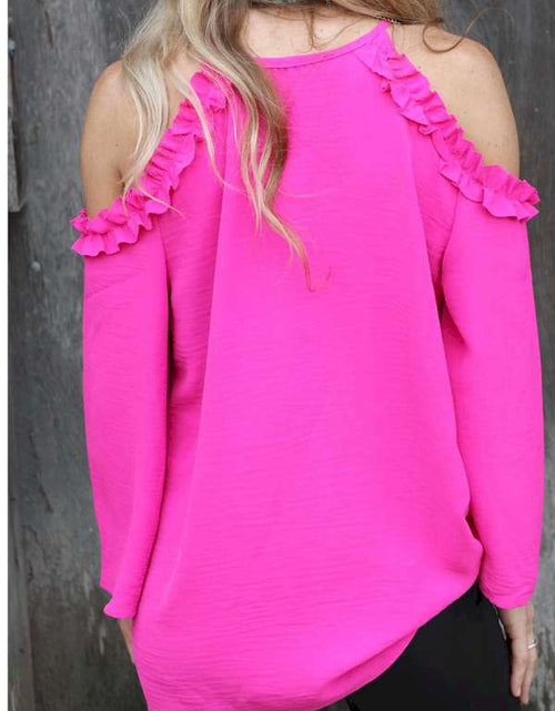 Load image into Gallery viewer, Rose Ruffled Cold Shoulder Long Sleeve Top
