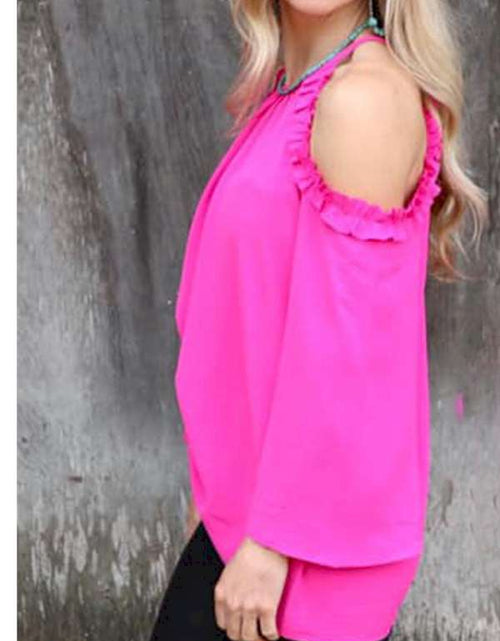 Load image into Gallery viewer, Rose Ruffled Cold Shoulder Long Sleeve Top
