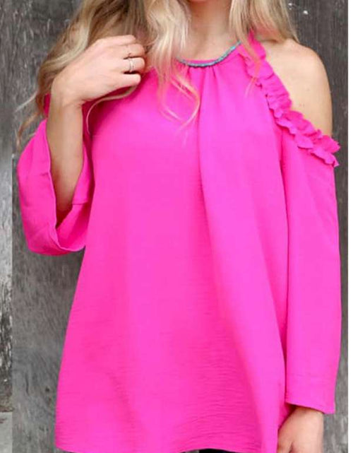 Load image into Gallery viewer, Rose Ruffled Cold Shoulder Long Sleeve Top
