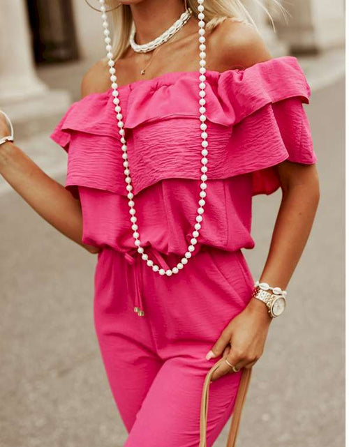 Load image into Gallery viewer, Rose Ruffled Off Shoulder Jogger Jumpsuit
