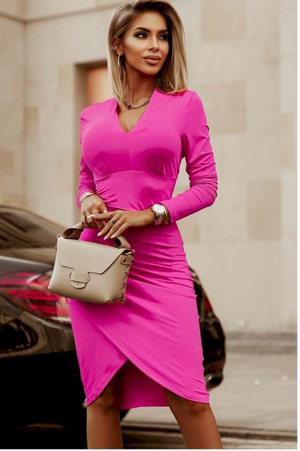 Rose V Neck Ruched Wrap Bodycon Dress