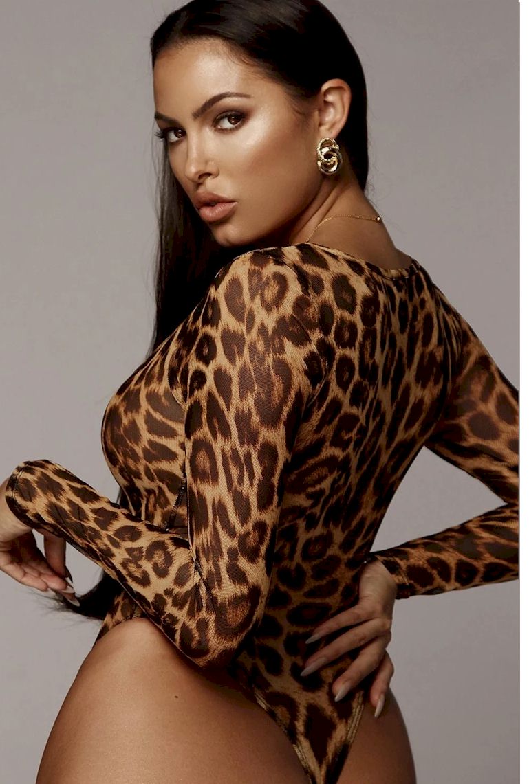 Thong Bottom Leopard V Neckline Bodysuit