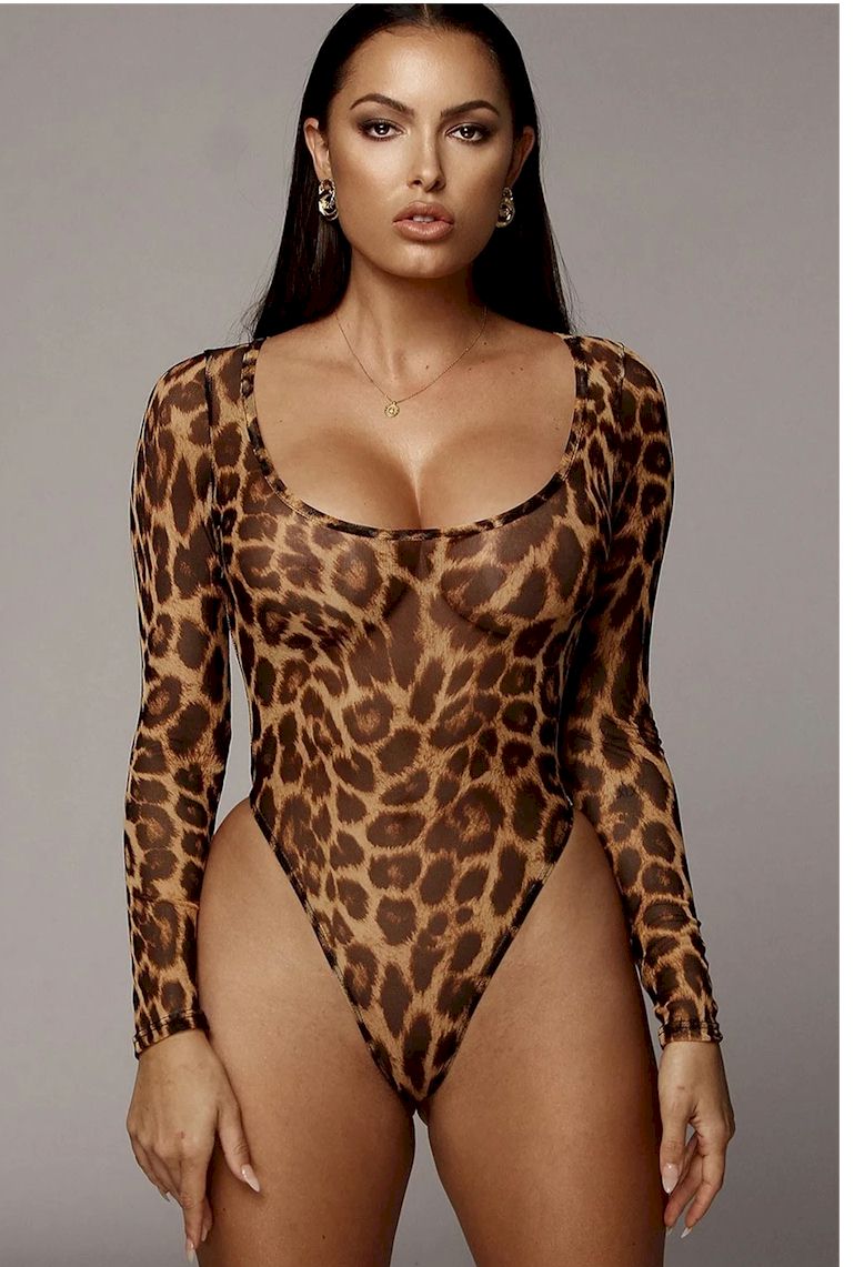 Thong Bottom Leopard V Neckline Bodysuit