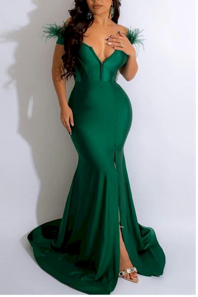 Load image into Gallery viewer, Radiate Elegance: Off-Shoulder High-Slit Evening Gown    Sizes S to 2XL
