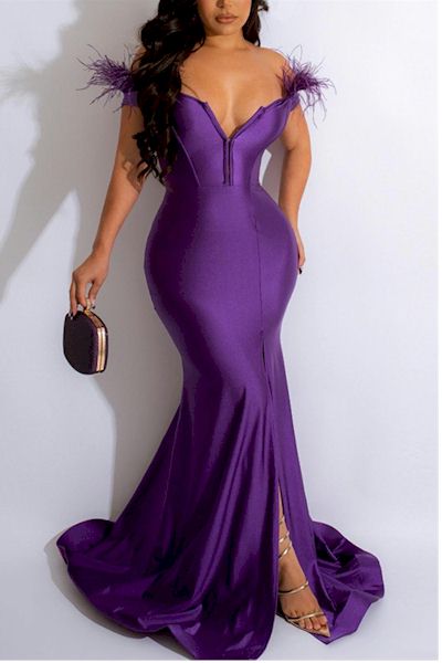 Radiate Elegance: Off-Shoulder High-Slit Evening Gown    Sizes S to 2XL