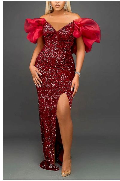 Load image into Gallery viewer, Sexy Sequin Slit Off-Shoulder Luxury Elegant Prom Dress     Sizes S to 4XL
