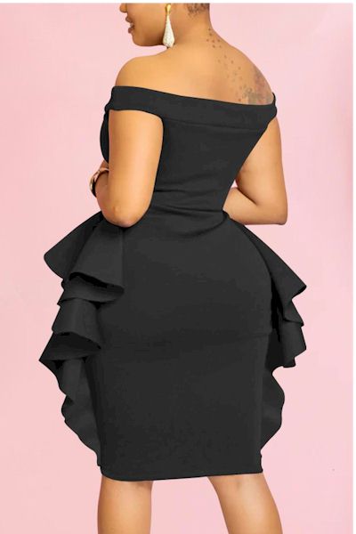 Sexy Stretch Off-Shoulder Slim Ruffle Mini Dress  Sizes; S to 2XL