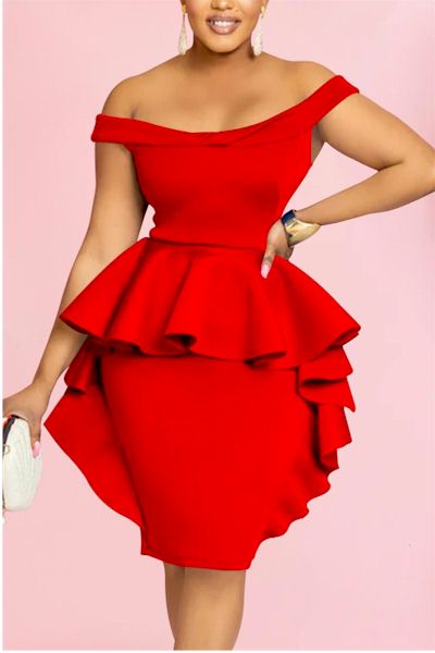 Sexy Stretch Off-Shoulder Slim Ruffle Mini Dress  Sizes; S to 2XL