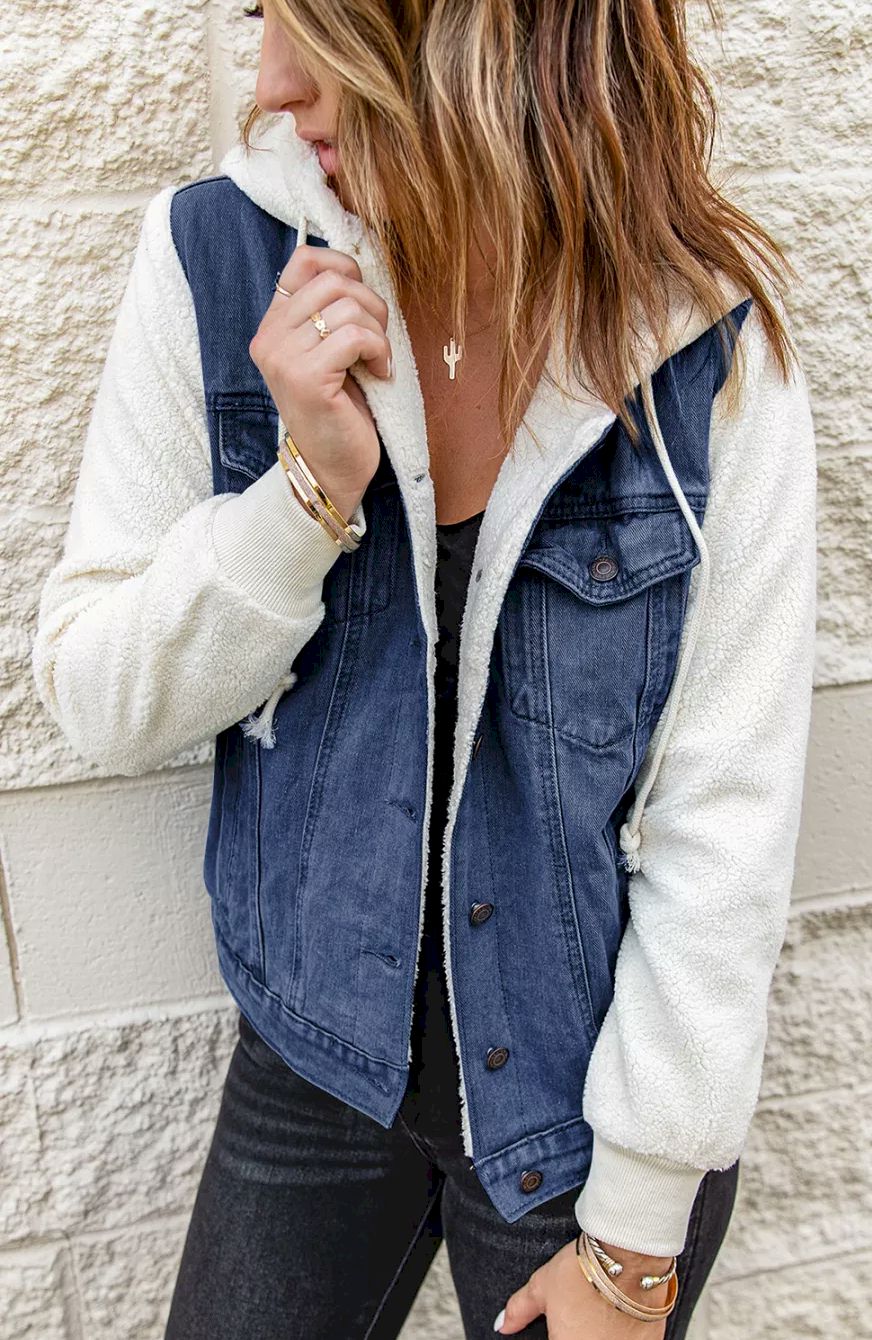 Sherpa Denim Splicing Buttoned Jacket