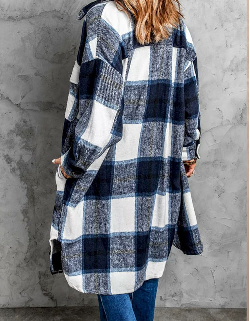 Load image into Gallery viewer, Shirt Collar Button Closure Plaid Coat
