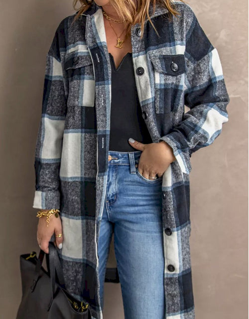 Load image into Gallery viewer, Shirt Collar Button Closure Plaid Coat
