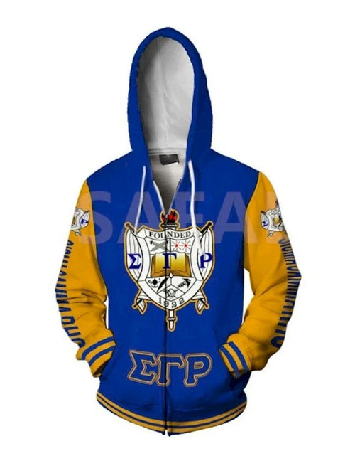 Load image into Gallery viewer, Sigma Gamma Rho All Over Hoodie Zipper, Pullover, Sweatshirt
