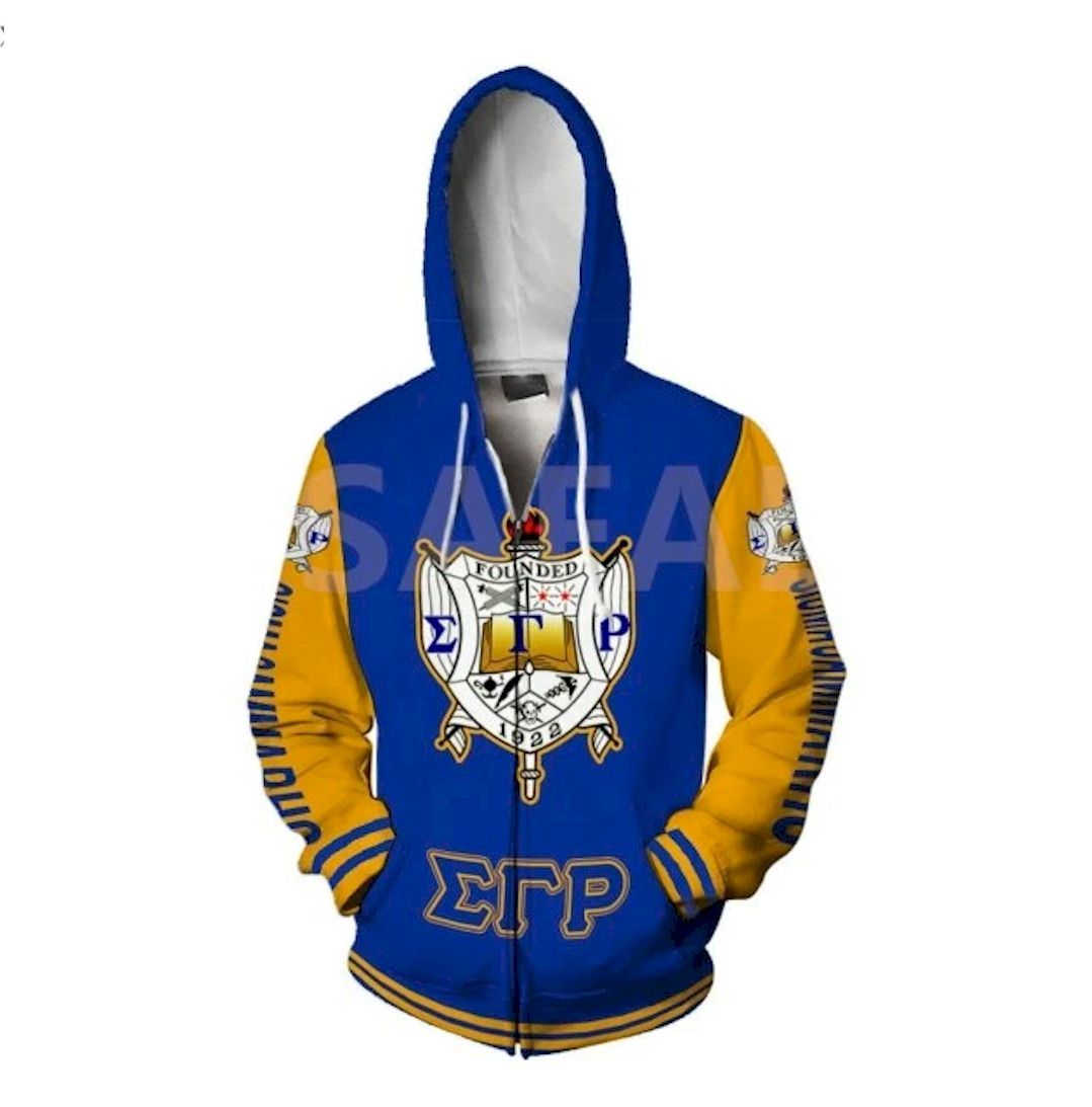 Sigma Gamma Rho All Over Hoodie Zipper, Pullover, Sweatshirt