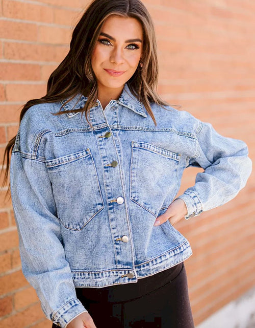 Load image into Gallery viewer, Sky Blue Buttoned Denim Jacket with Pocket
