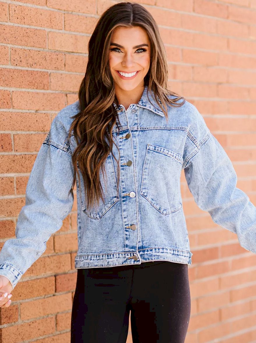 Sky Blue Buttoned Denim Jacket with Pocket