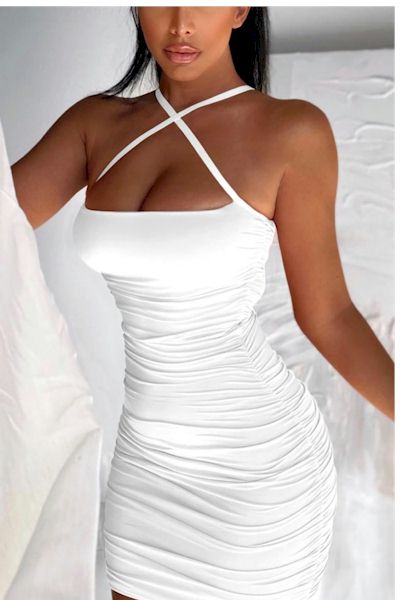 Load image into Gallery viewer, Curve-Embracing Elegance: Sling Pleated Stretchy Mini Bodycon
