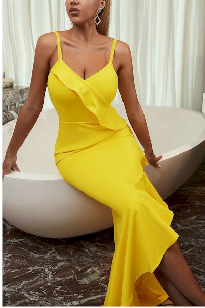 Load image into Gallery viewer, Timeless Beauty: Classic Silhouette Yellow Sexy Maxi Gown
