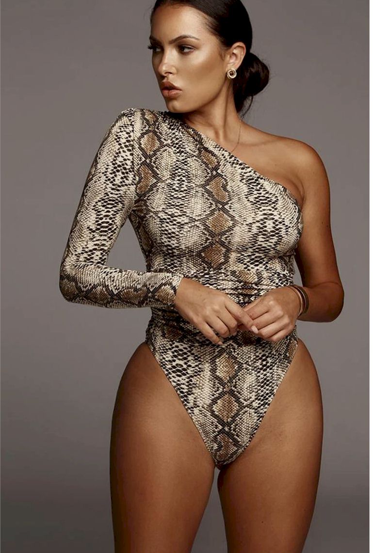 Leopard Print One-shoulder Bodysuit