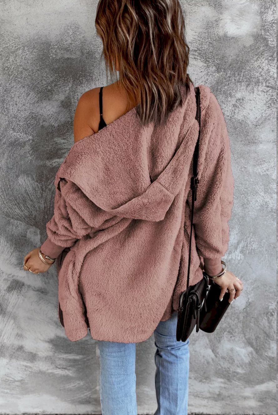 Soft Fleece Hooded Open Front Coat