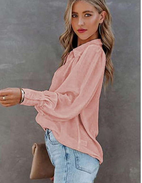 Load image into Gallery viewer, Pink Solid Button-up Loose Long Sleeve Shirt
