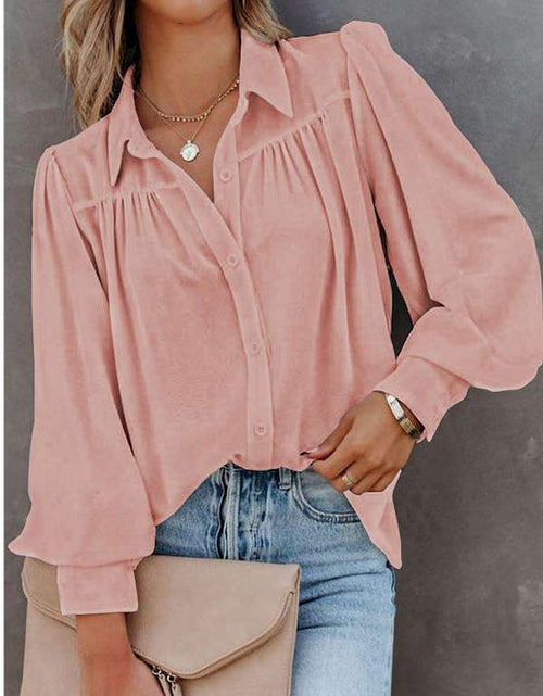 Load image into Gallery viewer, Pink Solid Button-up Loose Long Sleeve Shirt
