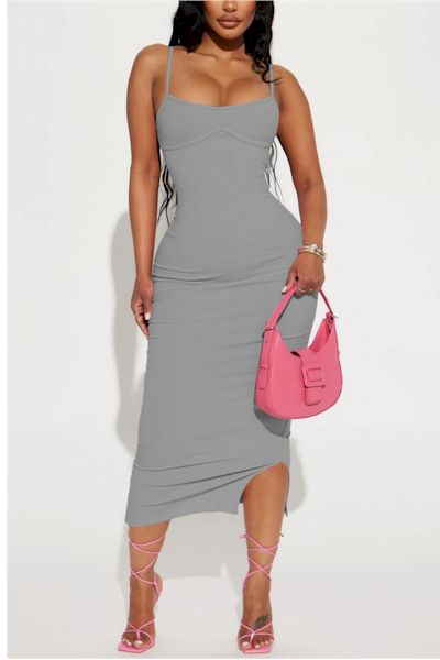 Load image into Gallery viewer, Stretch Low Cut Sling Backless Slit Slim Midi Dress
