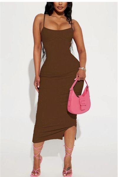 Load image into Gallery viewer, Stretch Low Cut Sling Backless Slit Slim Midi Dress
