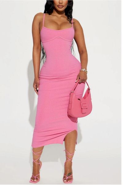 Stretch Low Cut Sling Backless Slit Slim Midi Dress