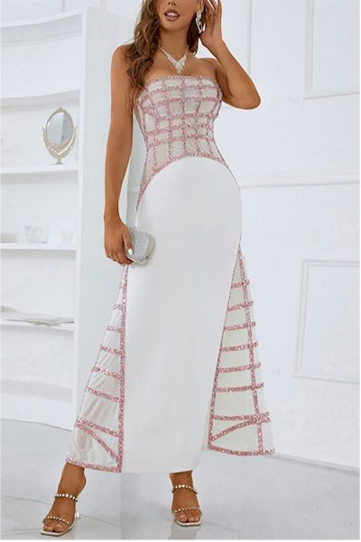 Load image into Gallery viewer, Stretch Tube design Rhinestone Zip-Up Pretty Swing Maxi  Dress
