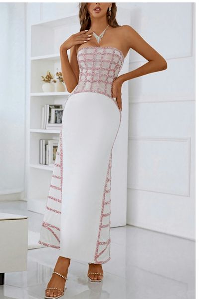 Load image into Gallery viewer, Stretch Tube design Rhinestone Zip-Up Pretty Swing Maxi  Dress
