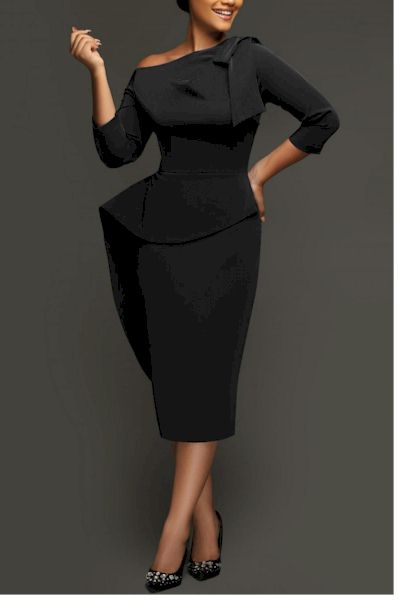 Stretchy Three-Quarter Sleeve Stylish Midi Dress