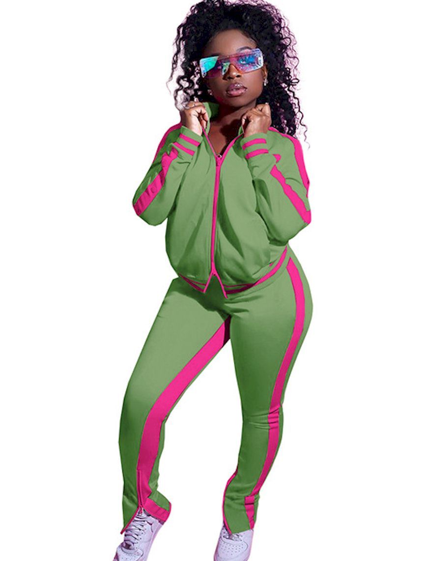 Striped Women's Tracksuit Pink and Green, Red, Blue