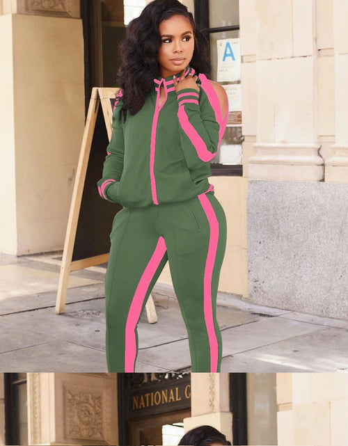 Load image into Gallery viewer, Striped Women&#39;s Tracksuit Pink and Green, Red, Blue
