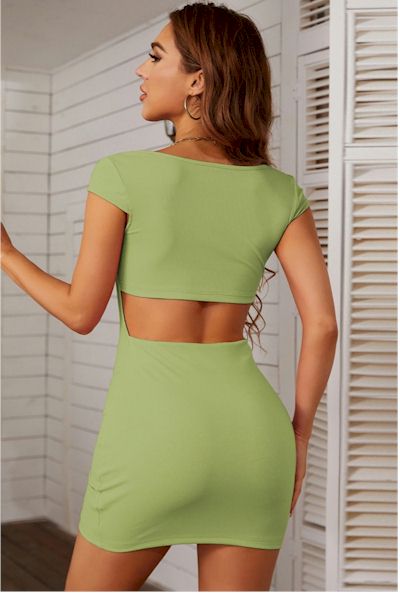 Load image into Gallery viewer, Stunning Hollow Green Mini Dress!
