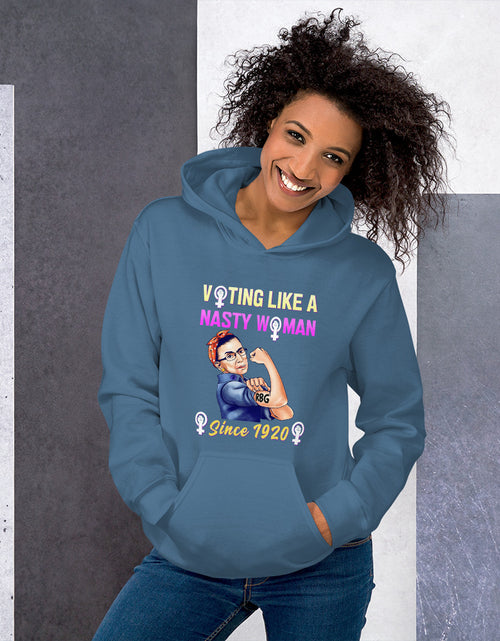 Load image into Gallery viewer, Notorious RBG - Voting Like A Nasty Women Since 1920 Unisex Hoodie Aqua
