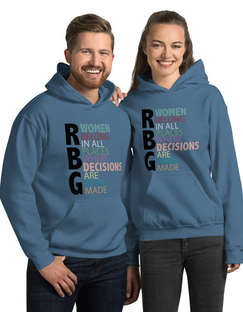 Load image into Gallery viewer, RBG Women Belong In All Places Where Decisions Are Being Made Unisex Hoodie Aqua 
