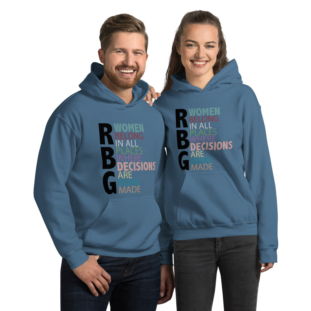 RBG Women Belong In All Places Where Decisions Are Being Made Unisex Hoodie Aqua 