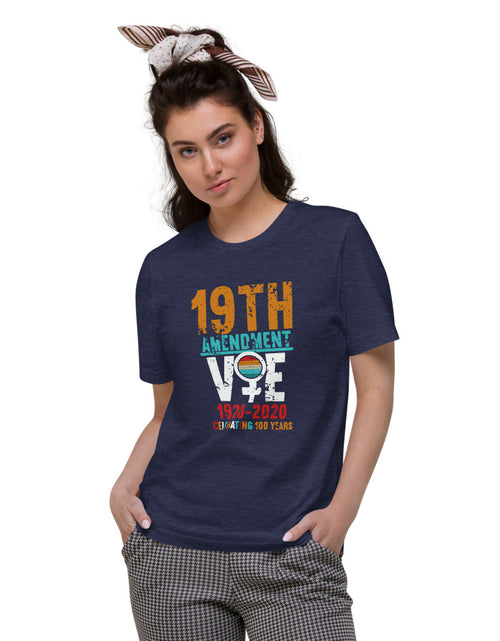 Load image into Gallery viewer, 19th Amendment Only 100 Years Voting Navy  Tshirt
