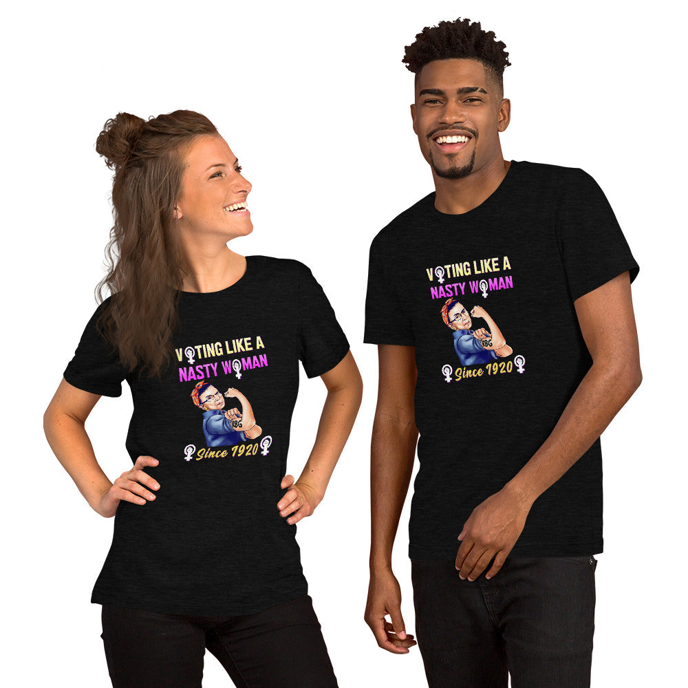 Couple Wearing RBG Voting Like A Nasty Woman... Short-Sleeve Unisex T-Shirt