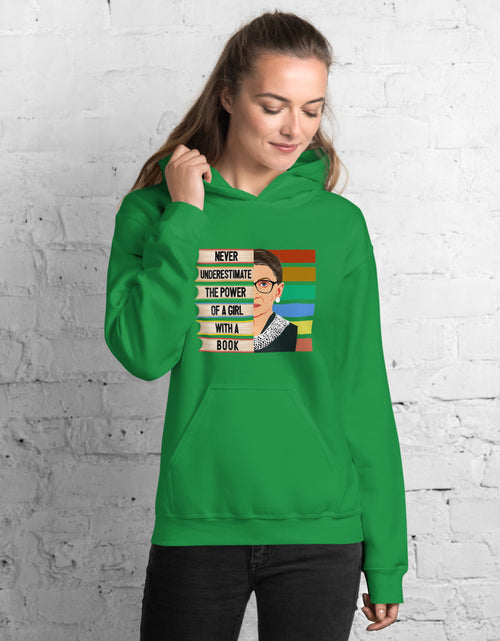 Load image into Gallery viewer, Ruth Bader Ginsburg  Never Underestimate the Power of a Girl with a Book Unisex Hoodie Green
