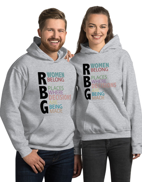 Load image into Gallery viewer, RBG Women Belong In All Places Where Decisions Are Being Made Unisex Hoodie Gray
