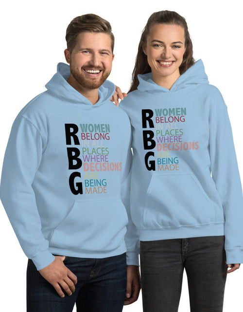 Load image into Gallery viewer, RBG Women Belong In All Places Where Decisions Are Being Made Unisex Hoodie Blue
