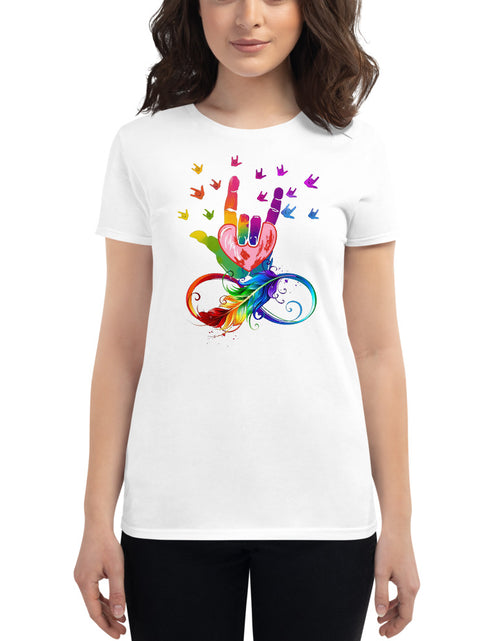 Load image into Gallery viewer, Peace and Love Women&#39;s short sleeve t-shirt
